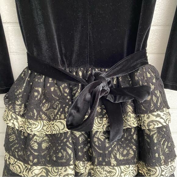 Chasing Fireflies Girls Black Gold Velvet & Lace Tiered Party Dress EUC sz 7 - Picture 9 of 12